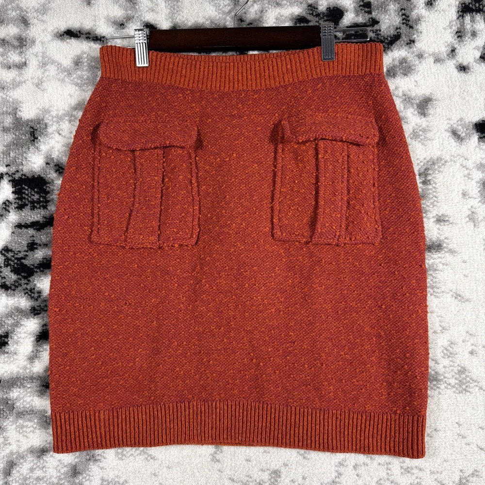 Moth Skirt Womens Size Small‎ Orange/Red Wool Knit Pockets Mini Pull On